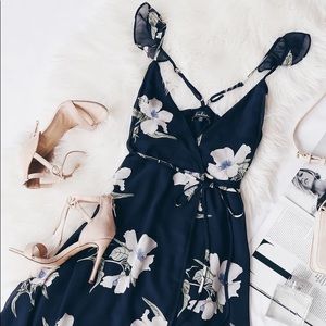 Lulus Blue Floral High-Low Wrap Dress